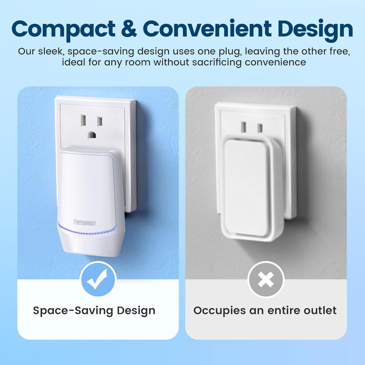 FreshAir+ Plug-in Air Ionizer, space-saving design, only uses one outlet, white.