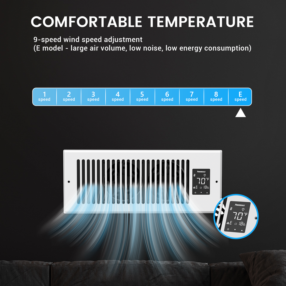 4" x 12" Smart Vent & Strong Air Booster Register Fan with Humidity Sensor