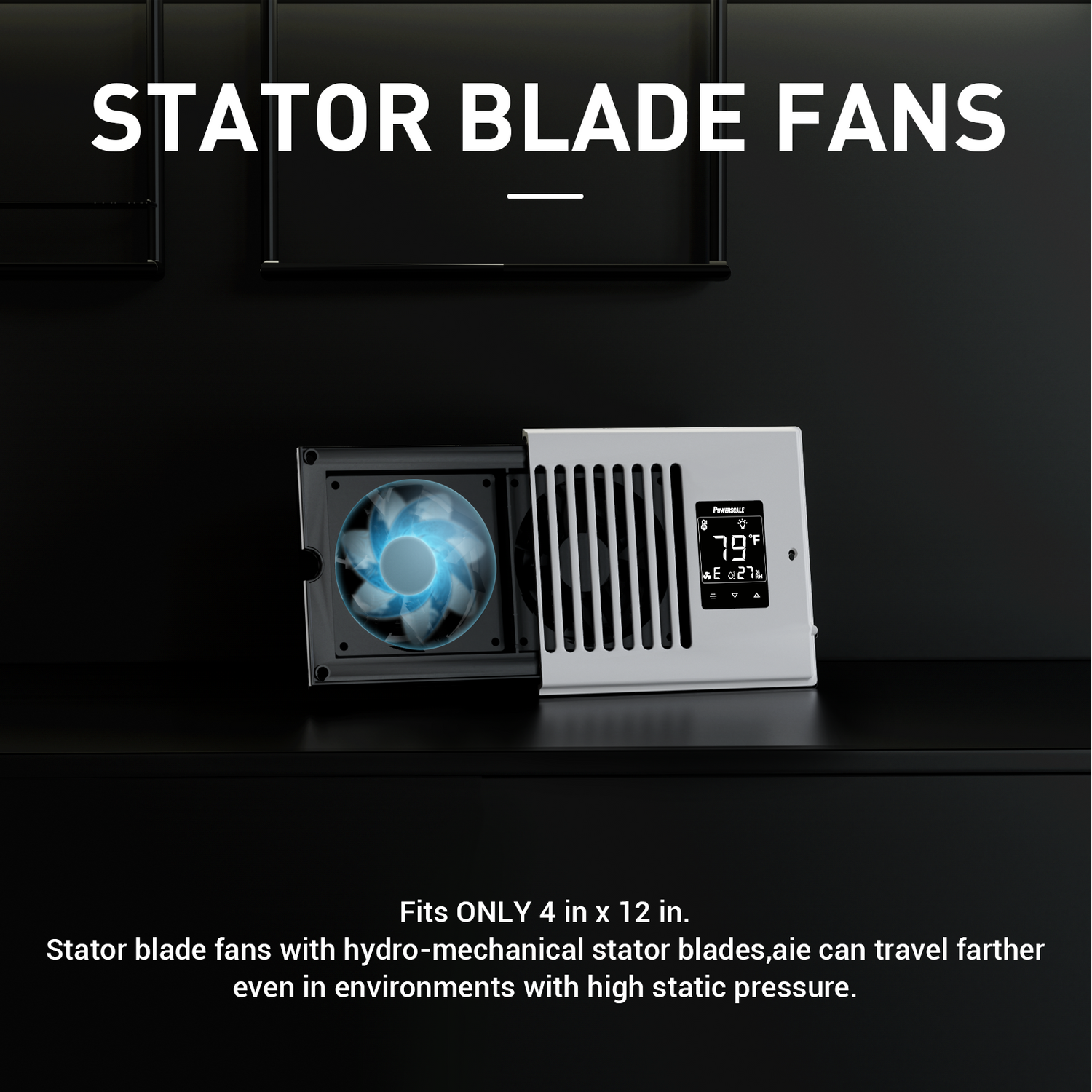 4" x 12" Smart Vent & Strong Air Booster Register Fan with Humidity Sensor