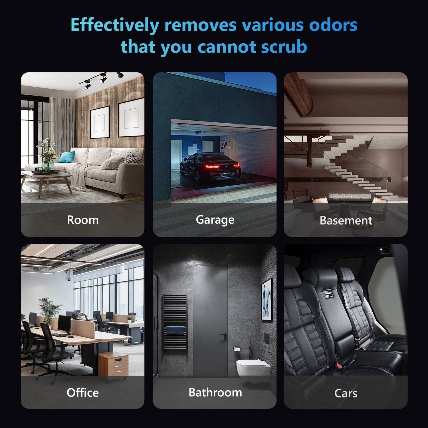 Ozone generator effectively removes odors from Room, Garage, Basement, Office, Bathroom, and Car.