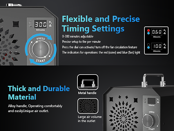 Powerscale OZB2 ozone generator showcasing precise timing settings and durable metal handle.