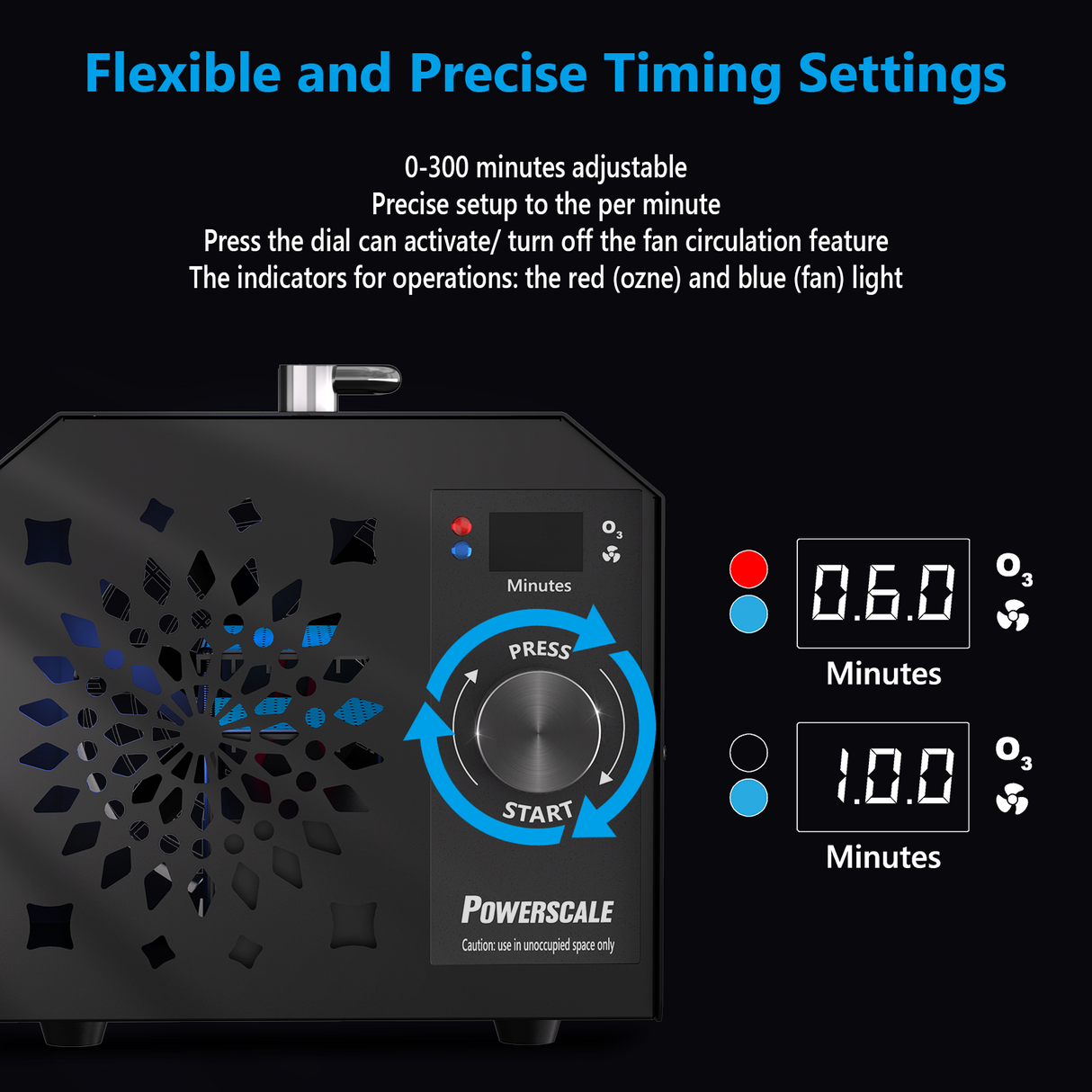 Powerscale OZB2 Ozone Generator with digital timer and control dial for precise ozone output.