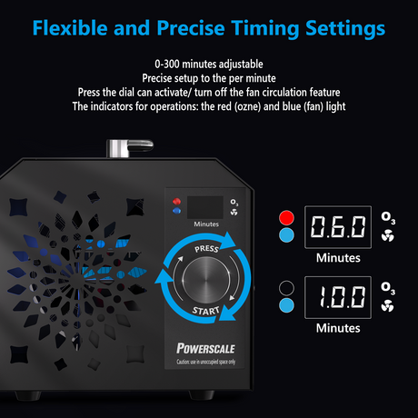 Powerscale OZB2 Ozone Generator with digital timer and control dial for precise ozone output.