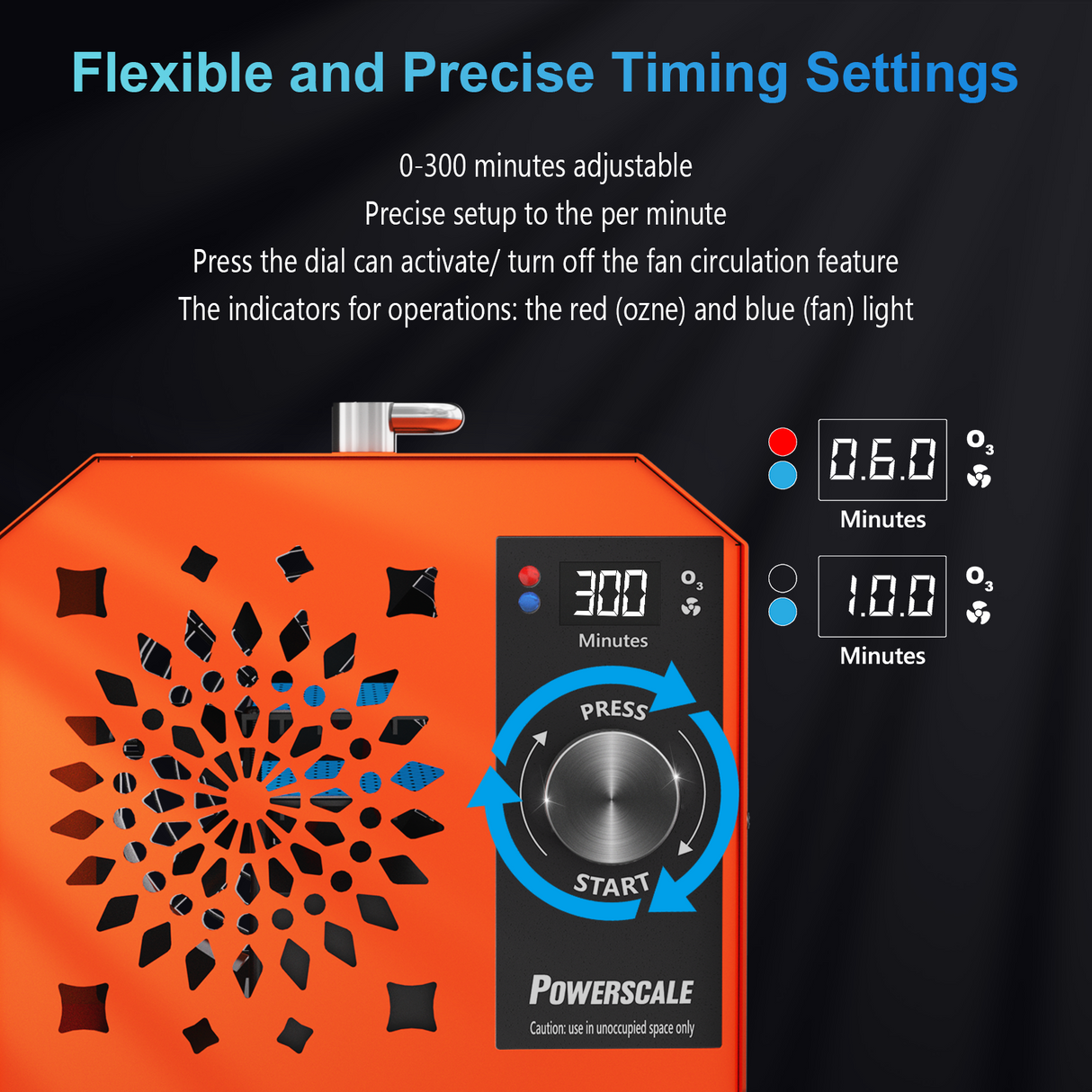 Powerscale ozone machine control panel showing timer, dial, and digital display.