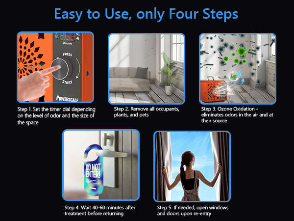 Powerscale ozone machine: 4-step odor removal process. Easy to use.
