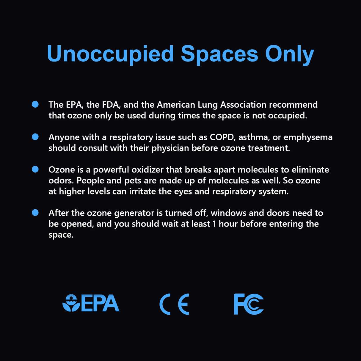 Safety guidelines for ozone generator use: EPA, FDA recommendations for unoccupied spaces