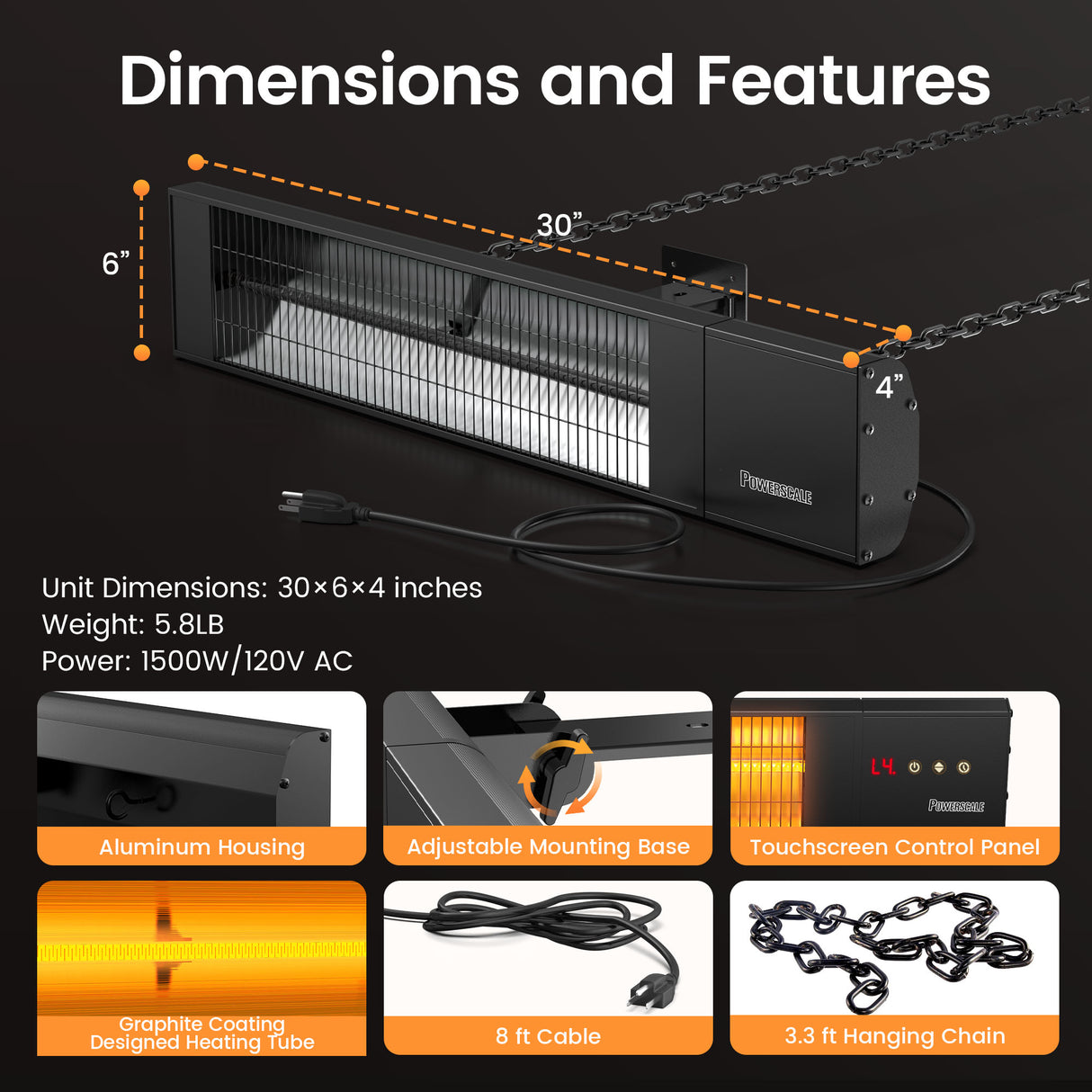 Infrared Heater 1500W Outdoor Heater,0.5Sec Instant Heating