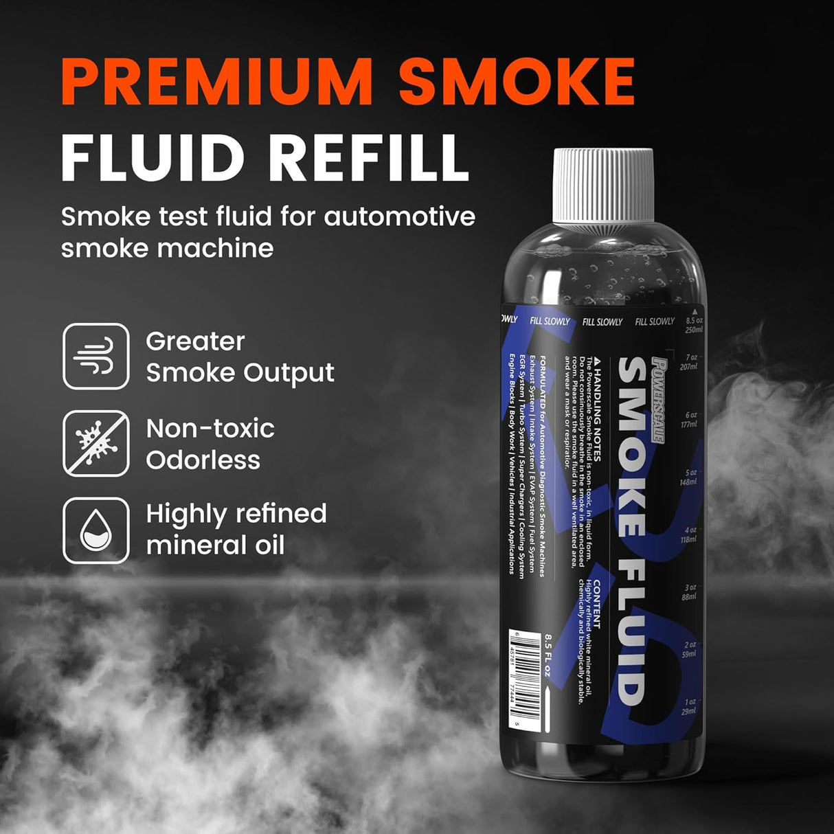 Smoke Machine Liquid - 8.5oz(250ml) - Smoke Fluid Refill Solution for Automotive Smoke Machine Testing - EVAP, Vacuum, Fuel, Exhaust Systems, Turbo & Super Charger