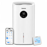 Powerscale CozyDew CD600 evaporative humidifier with touch display, separate humidity sensor and smartphone app.