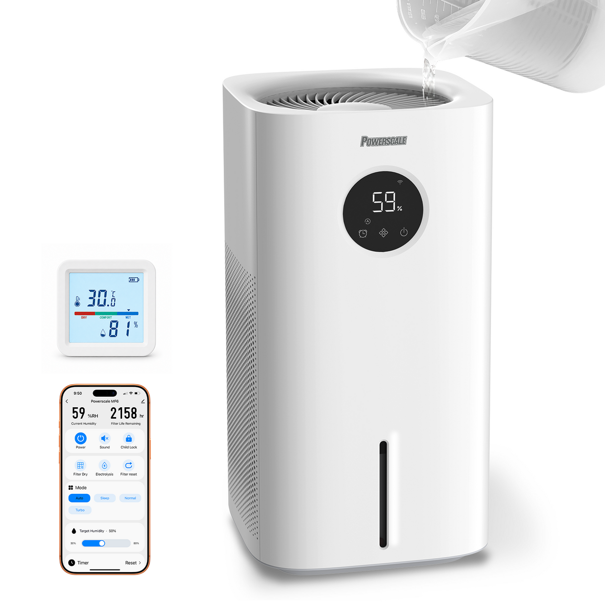Powerscale CozyDew CD600 Smart Evaporative Humidifier, Mist-Free, No White Dust