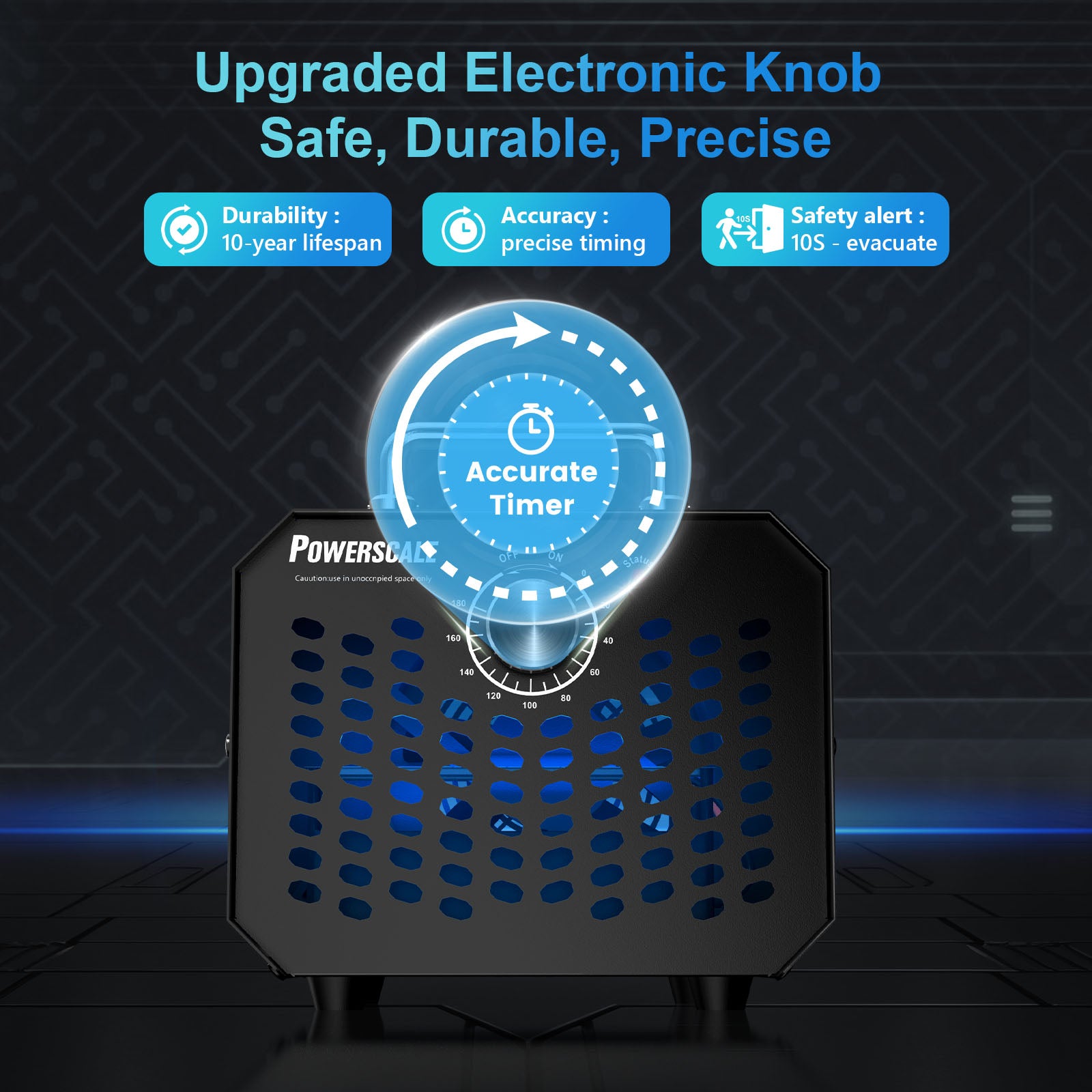 60,000 mg/h Portable Ozone Generator – 180‑Min Timer – Powerscale