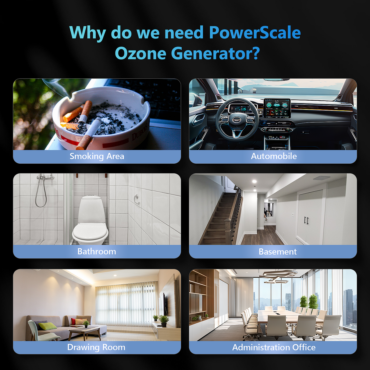 Powerscale OZB2 Commercial Ozone Generator 150,000mg/h Intelligent Control Industrial Ozone Machine Odor Removal Air Purifier Sterilization Large Homes Offices Ozone Odor Eliminator 16,000sq.ft. Black