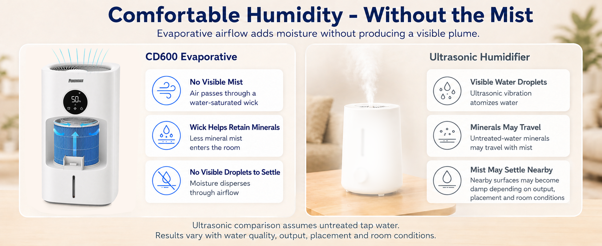 Evaporative and ultrasonic humidification compared