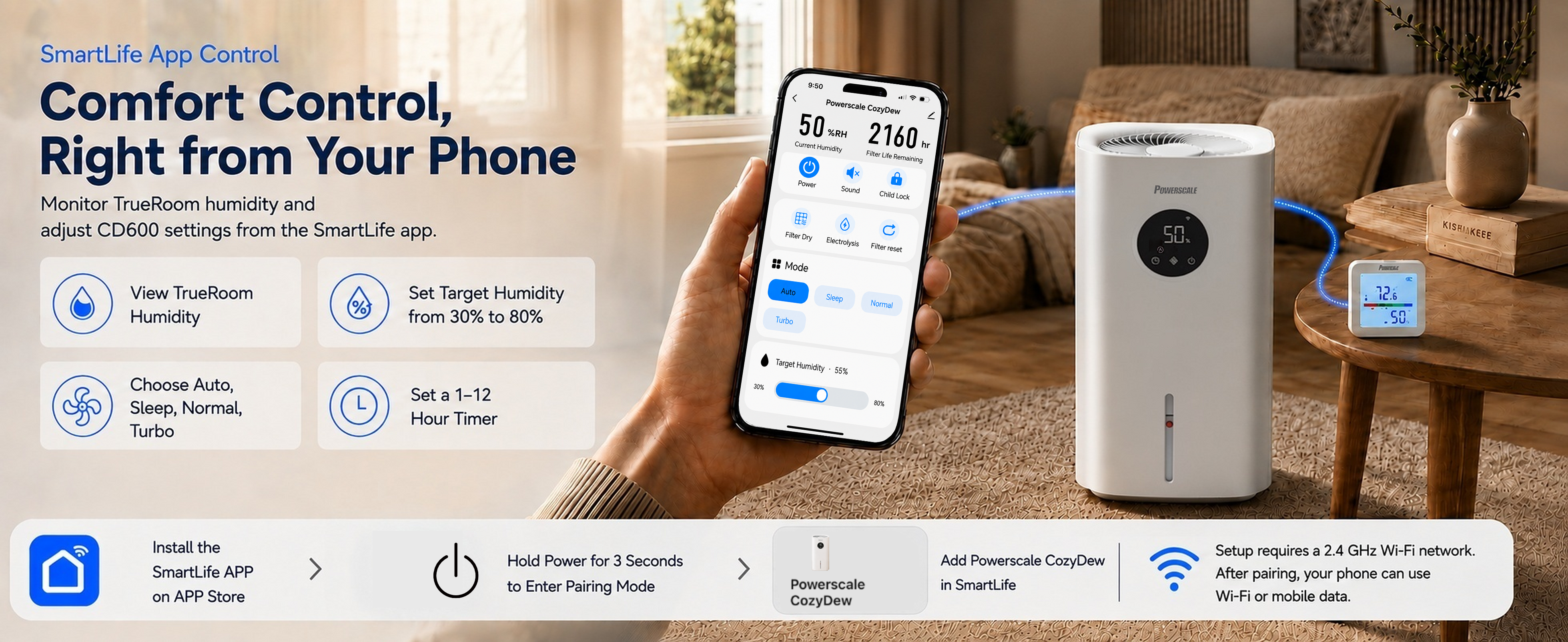 SmartLife app humidity and timer controls